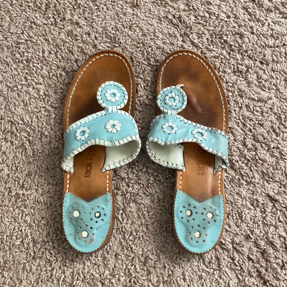 Baby blue and white Jack Rogers